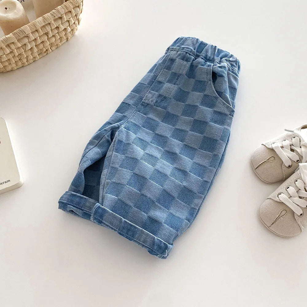MILANCEL 1-5Y Children Jeans Boys Denim Pants Mid Waist Girls Trousers Fashion Kids Plaid Pants - TiniLoom