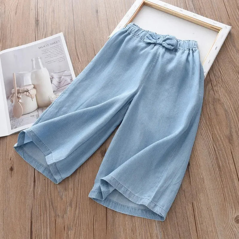 2025 New Fashion Children Wide Leg Pants Summer Casual Thin Chiffon Cropped Trousers For Teenager Girls Clothes 2 4 6 8 10 Years - TiniLoom