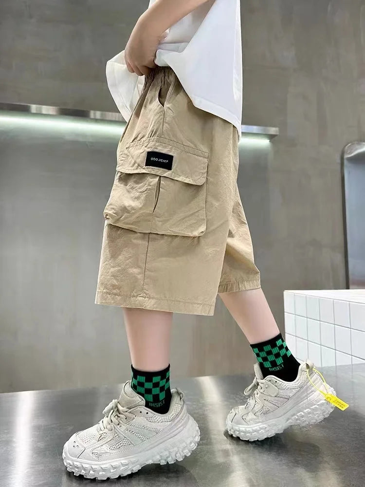 New Summer Teenage Short Boys Pants 3-14 Years Old Big Pocket Trousers For Kids Children Birthday Present - TiniLoom
