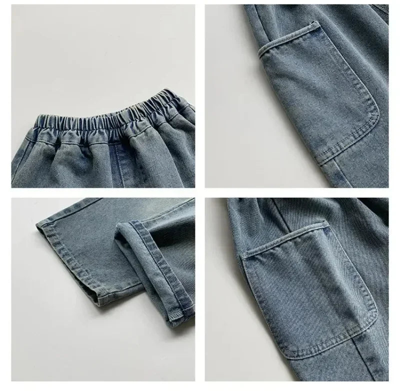 2025 Spring and Autumn New Kids pants Fashion solid color Children's straight jeans Boys loose casual denim Trousers - TiniLoom