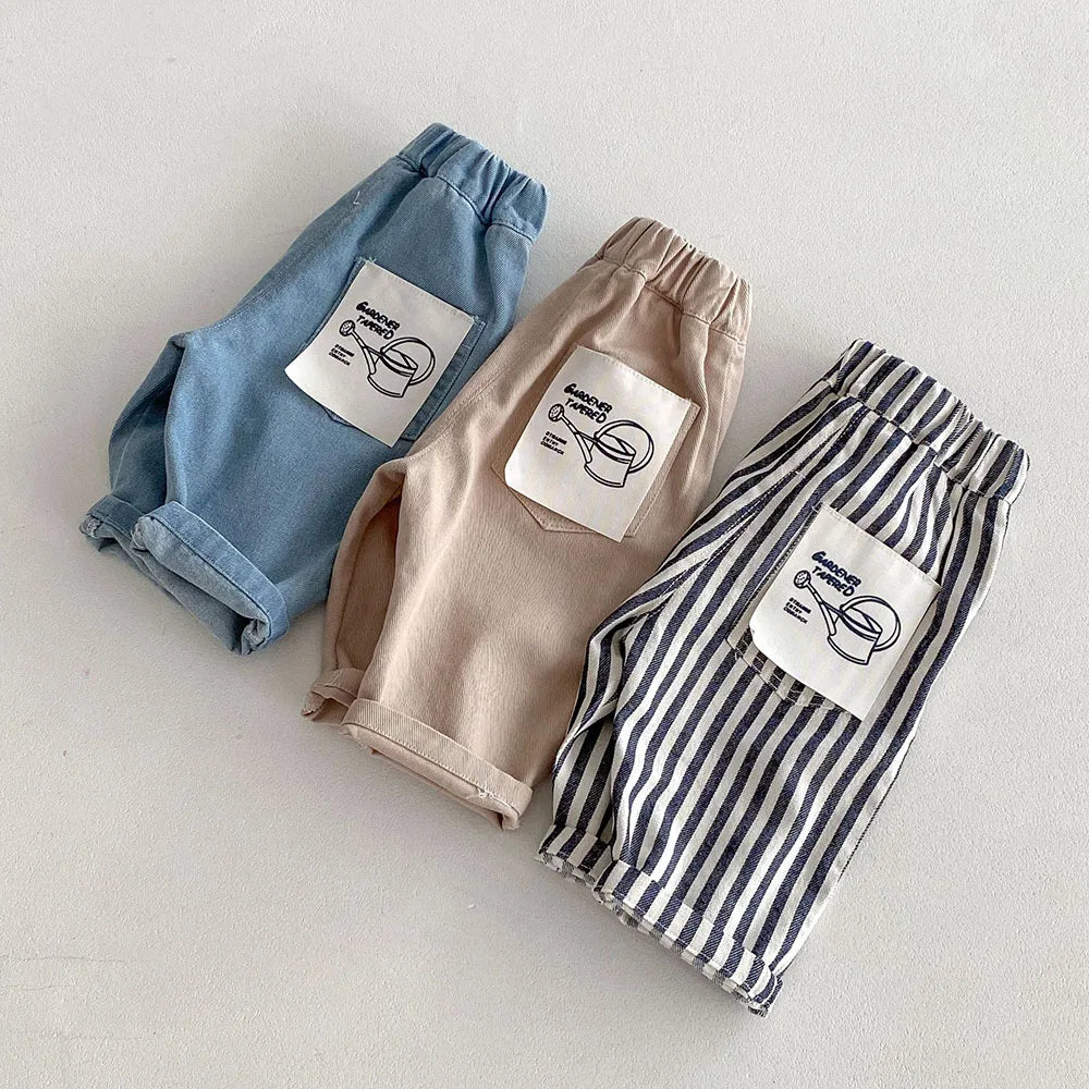 1-5Y Kid's Jeans New 2024 Autumn Solid Color Denim Pants Loose Style Boys Trousers Mid Waist Kid's Outdoor Pants - TiniLoom