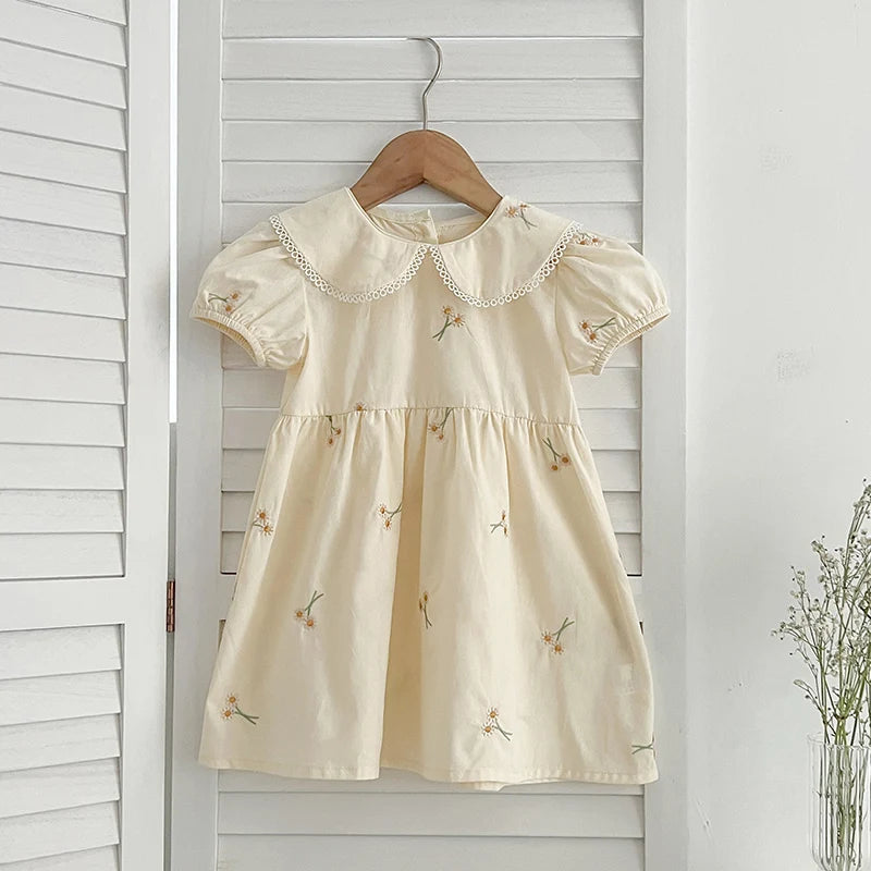 Infant Baby Girls Lace Collar Dress Rompers Sisters Clothes Kids Girls Embroider Flower Princess Dress Family Clothes Rompers