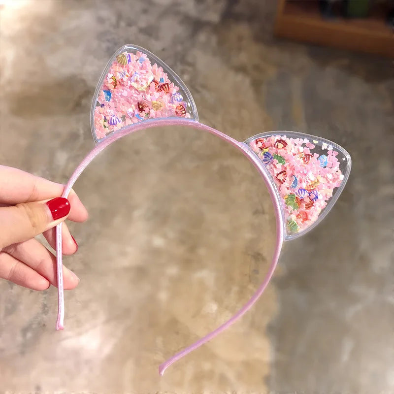 Girls Cute Shining Sequin Cat Ears Hairbands Sweet Ornament Headband Princess Gift Headwear Kids Fashion Hair Accessories