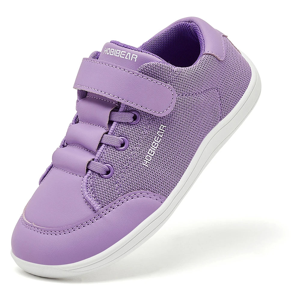 HOBIBEAR Kids Wide Toe Barefoot Shoes Boys Girls  Minimalist Sneakers Lightweight Hook Loop Mesh Artificial Leather Shoes - TiniLoom