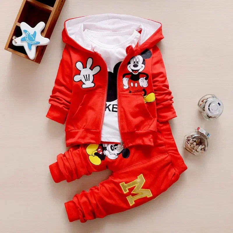 Spring and Autumn New Products Boys Clothes Set Cute Mickey Cotton Hooded Coat + T-shirt + Pants 3PCS Set Casual Kids Sportswear - TiniLoom