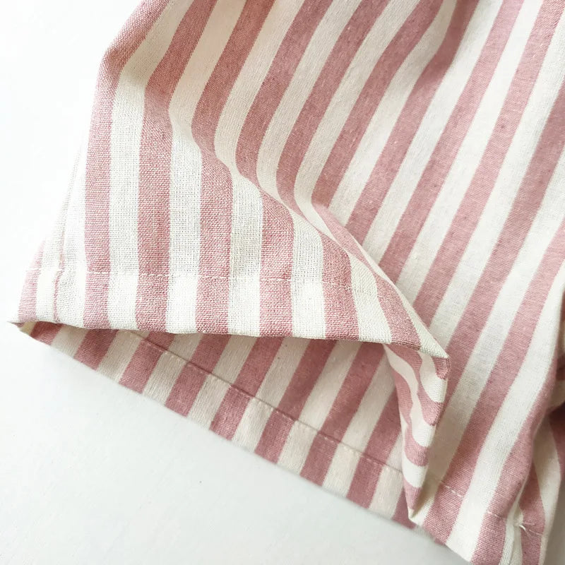 Vintage Linen Cotton Stripe Shorts for Boys Summer Toddler Kids Girls Half Pants Casual Children's Clothing - TiniLoom