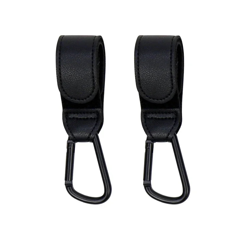 1/2PCS Baby Stroller Hooks - PU Leather Pram Organizer for Diaper Bag, Travel Accessories with Climbing Buckle