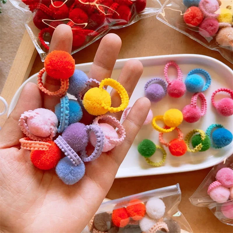20Pcs Girls Colorful Plush Ball Elastic Hair Bands Kids Hair Ropes Ties Ponytail Rubber Bands Headwear Hair Accessories Gift - TiniLoom