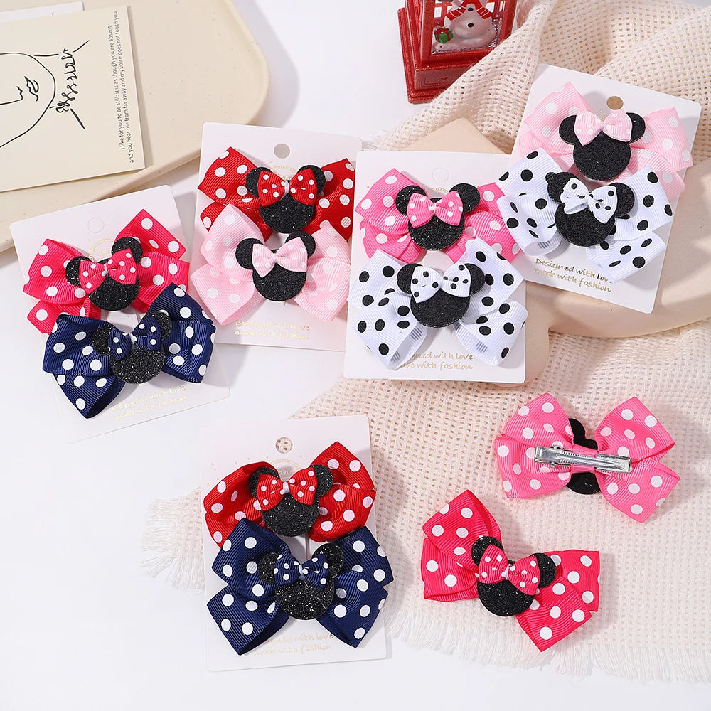 2pcs/Set Grils Lovely Polka Dot Bow Hair Clips for Hair Toddler Cartoon Hairpins Baby Boutique Hair Accessories - TiniLoom