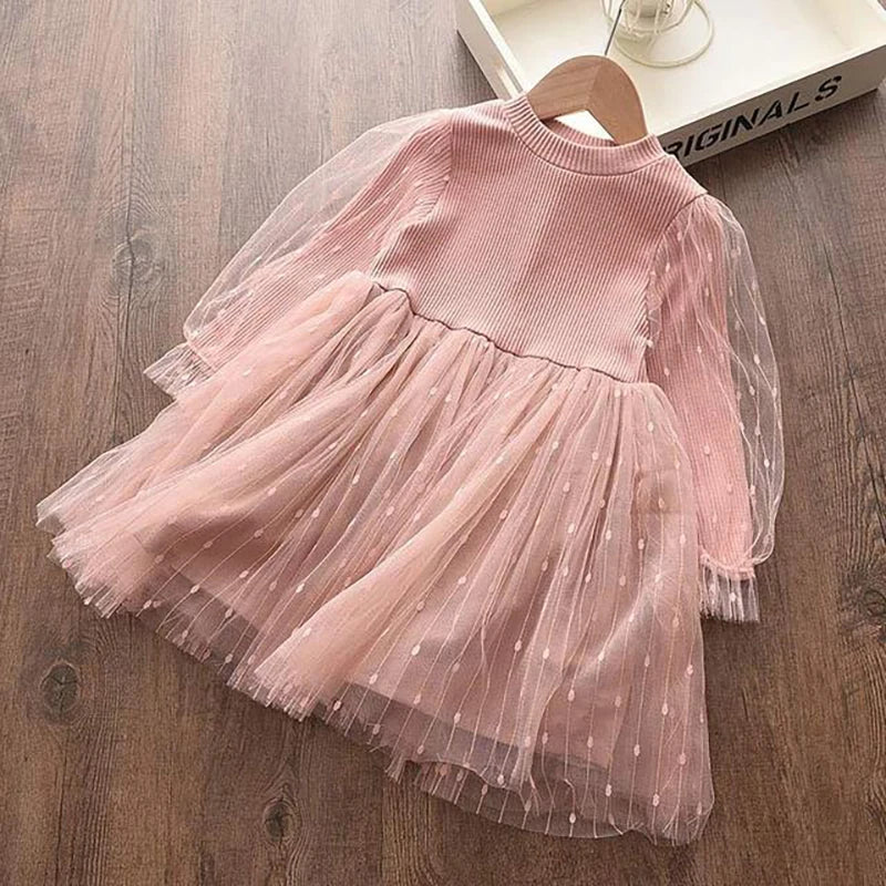 Melario New Fall Baby Girl Cute Costume Children Girls Mesh Cotton Dress Long Puff Sleeve Princess Dresses Spring Girls Dress - TiniLoom