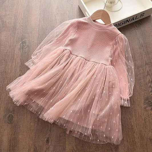 Melario New Fall Baby Girl Cute Costume Children Girls Mesh Cotton Dress Long Puff Sleeve Princess Dresses Spring Girls Dress - TiniLoom