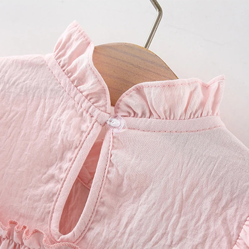 Summer Tulip Solid Small Flying Sleeves Dress For Kids Girl Cute Pink Princess Dress For Baby Kids - TiniLoom