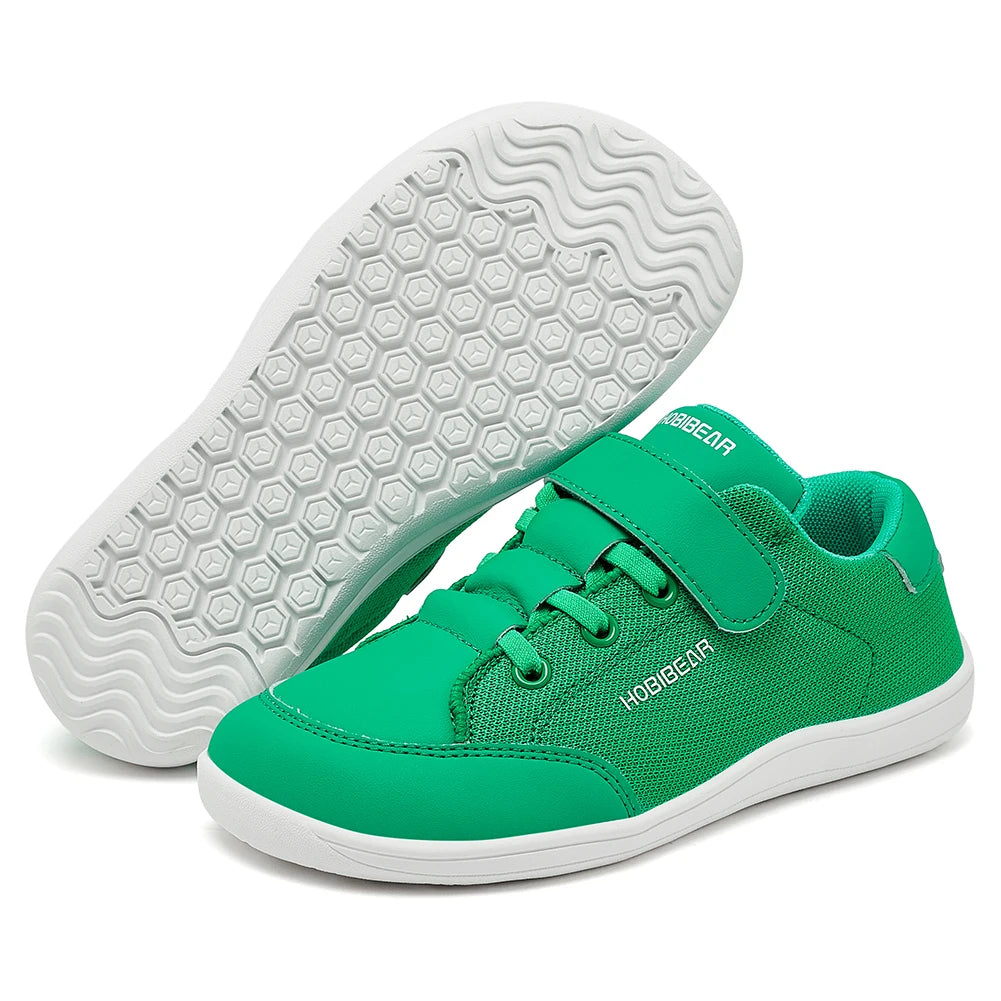 HOBIBEAR Kids Wide Toe Barefoot Shoes Boys Girls  Minimalist Sneakers Lightweight Hook Loop Mesh Artificial Leather Shoes - TiniLoom