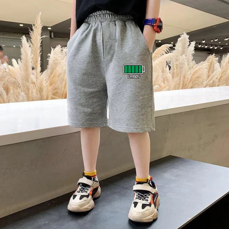Kids Summer Cartoon Shorts 3-14Years Children Cotton Elastic Waist Knee Length Pants Gray School Student Boys Short Sweatpants - TiniLoom