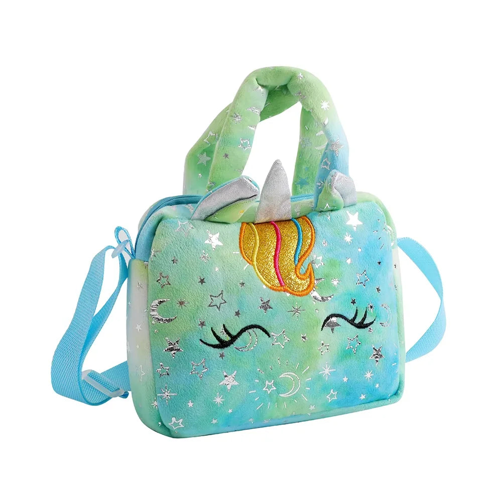 Plush Unicorn Crossbody Bag for Girls Kids Shoulder Purse Cute Student Gift Pencil Case Coin Wallet Travel Accessory - TiniLoom