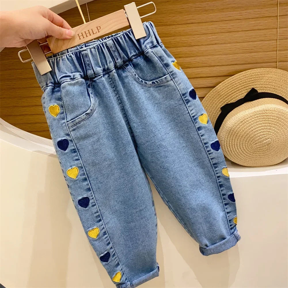 Ambroidered Flower Girl Jeans Baby Boy Kids Jeans Girl Pants Daduhey Wide Leg Pants Harem Trousers Clothes Bottoms - TiniLoom