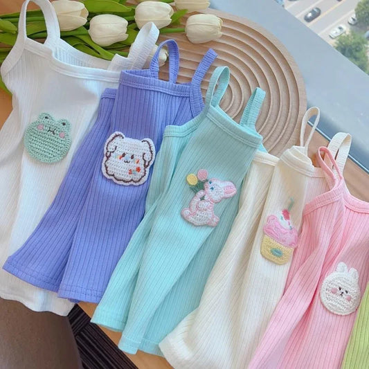 Baby Girls T-shirts for Kids Summer Sleeveless Knitted Tops Vest Outfits Girls Cute Halter Tops Tees Children Clothing 1-12 Year - TiniLoom