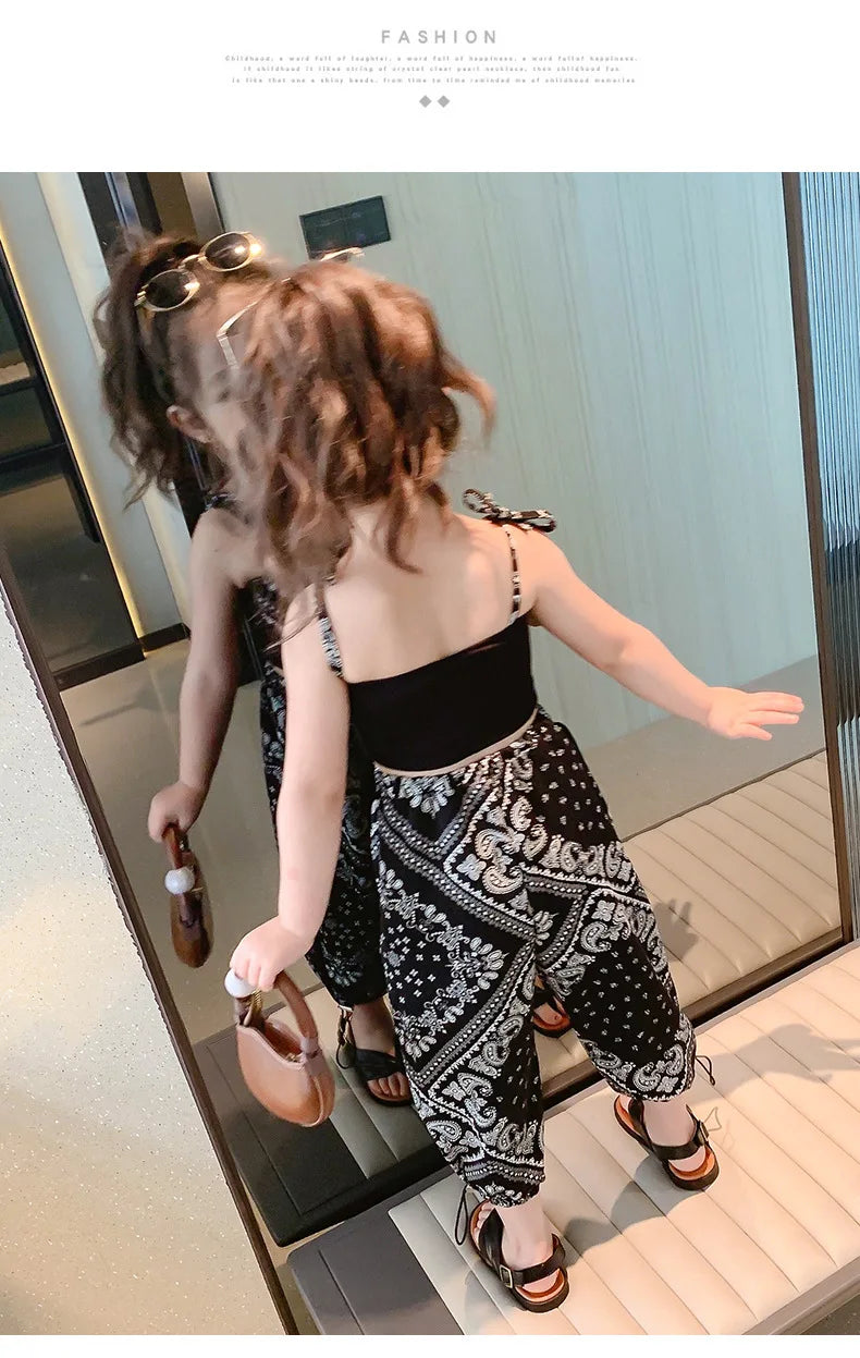 3-6Years Summer Suit Thin Girls Suit Suspender Mosquito-proof Pants Two Pieces of Cute Girl Children's Clothes - TiniLoom