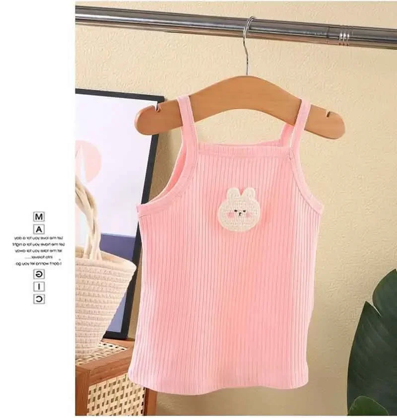 Baby Girls T-shirts for Kids Summer Sleeveless Knitted Tops Vest Outfits Girls Cute Halter Tops Tees Children Clothing 1-12 Year - TiniLoom