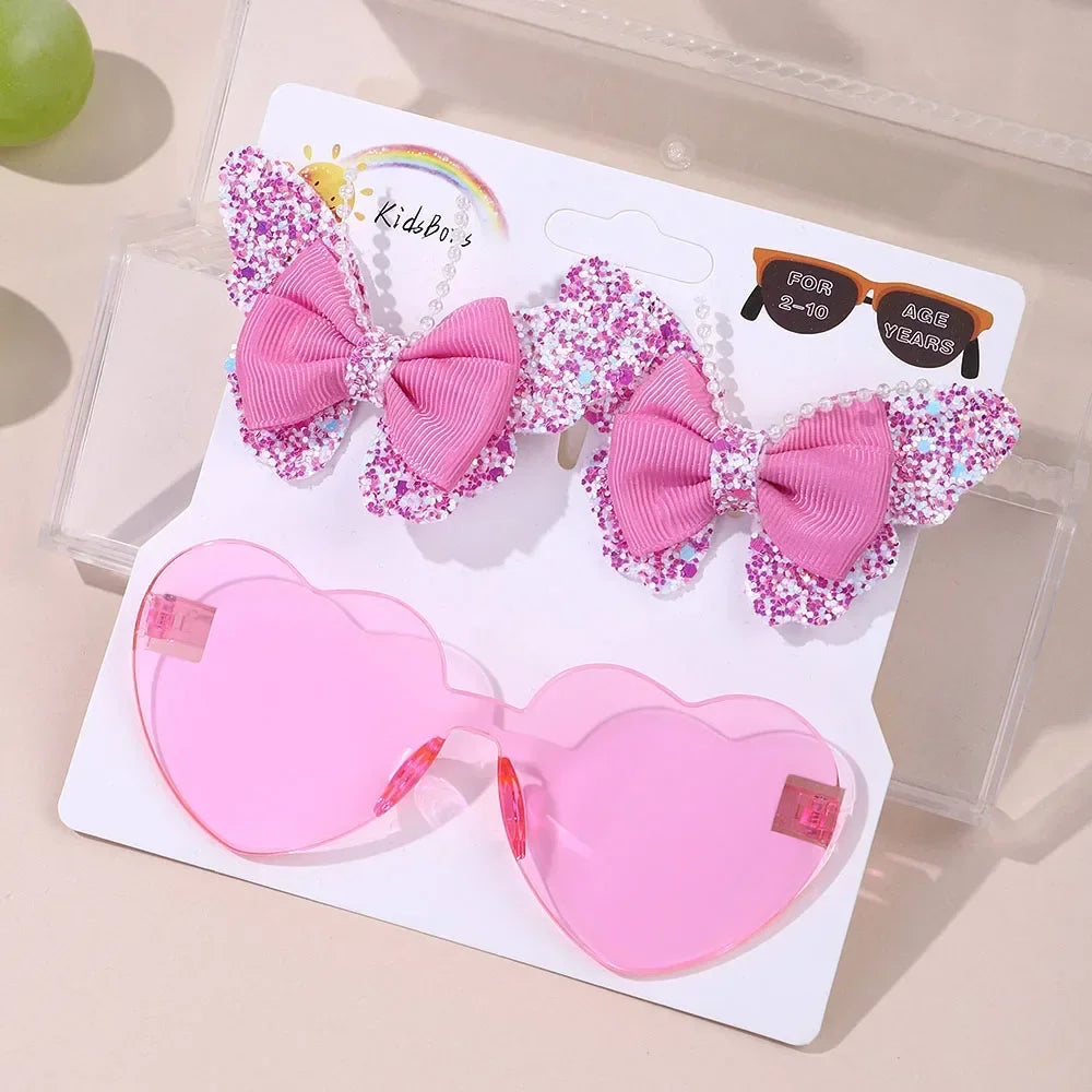 BABY BOWS Butterfly Hairclip Set for Kids Lovely Glasses Accessories Fashion Party Girls Dress Hairpins Headband Gift Set