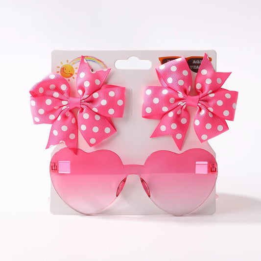 3Pcs/Pack Solid Dot Hair Bows Clip Girls Boutique Bowknot Hair Clips Kids Colorful Heart Sun Glasses Children Hair Accessories - TiniLoom