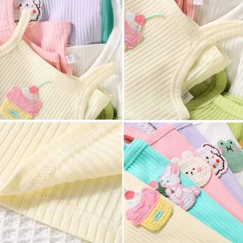 Baby Girls T-shirts for Kids Summer Sleeveless Knitted Tops Vest Outfits Girls Cute Halter Tops Tees Children Clothing 1-12 Year - TiniLoom