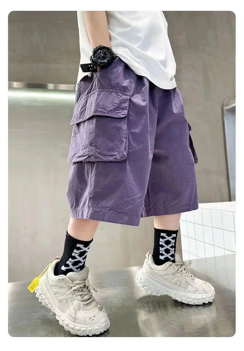 New Summer Teenage Short Boys Pants 3-14 Years Old Big Pocket Trousers For Kids Children Birthday Present - TiniLoom