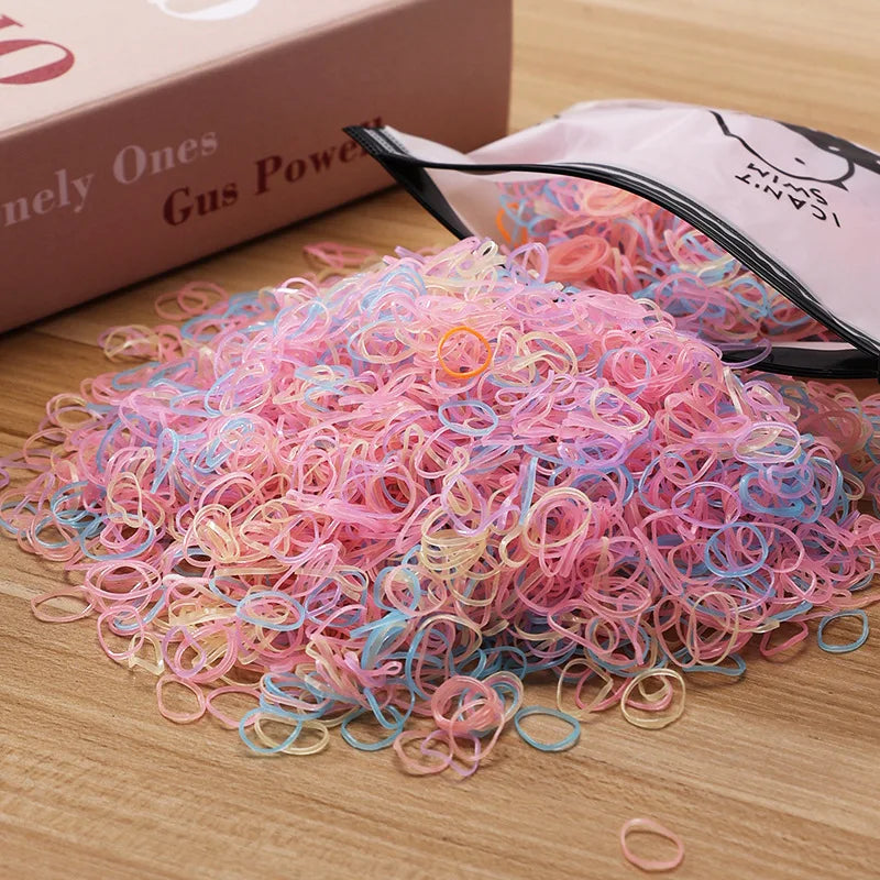 500/1000/2000pcs Girls Colourful Disposable Rubber Band Hair Ties Headband Children Ponytail Holder Bands Kids Hair Accessories - TiniLoom