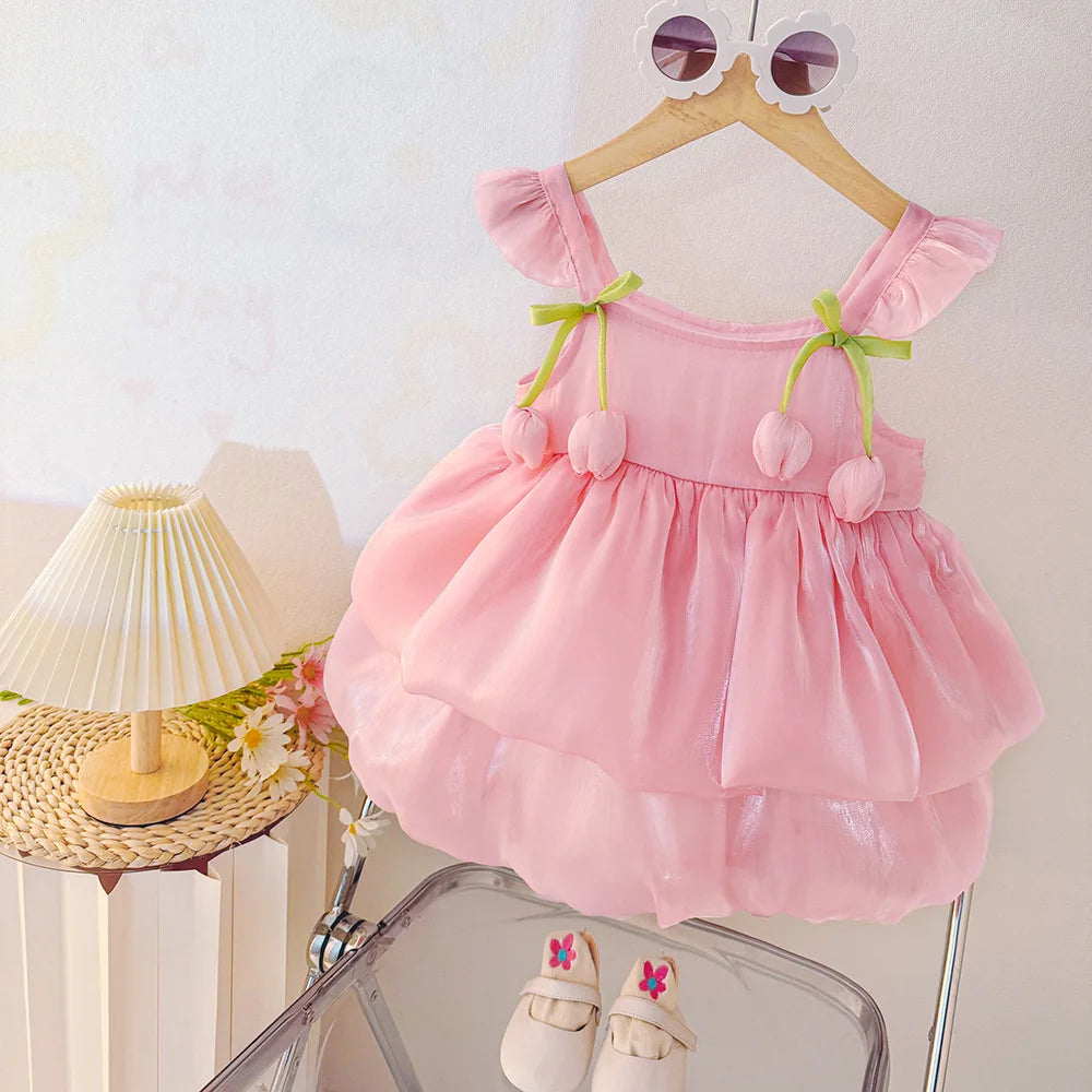 Baby Girl Dresses Summer Tulip Mesh Halter Girl Dresses Cute Multi Layer Girl Princess Dresses Baby Clothes Girl - TiniLoom