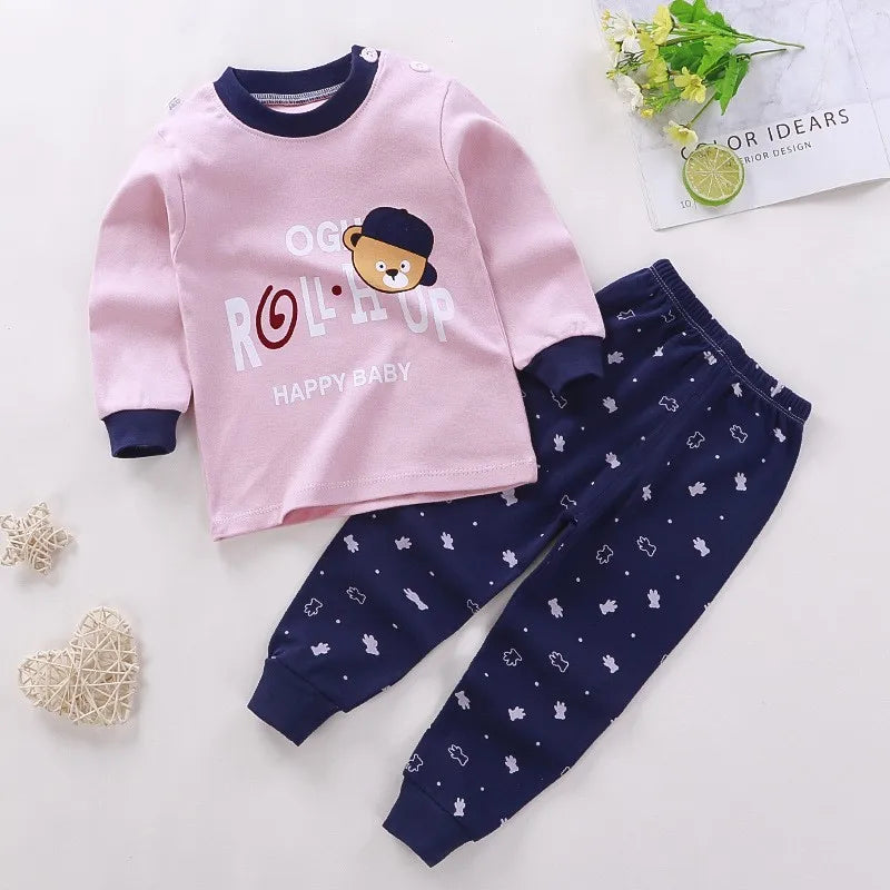 New Children Pure Cotton Underwear Suits Boys Girls Autumn Clothing Autumn Pants Toddler Cartoon Suits Bay Cute Home Clothing - TiniLoom