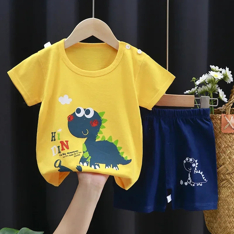 2PCS Children's Sets mother Kids Clothes Boys Girl T-shirt Shorts Summer Cotton Short sleeve Baby Children Clothing Toddler Suit - TiniLoom