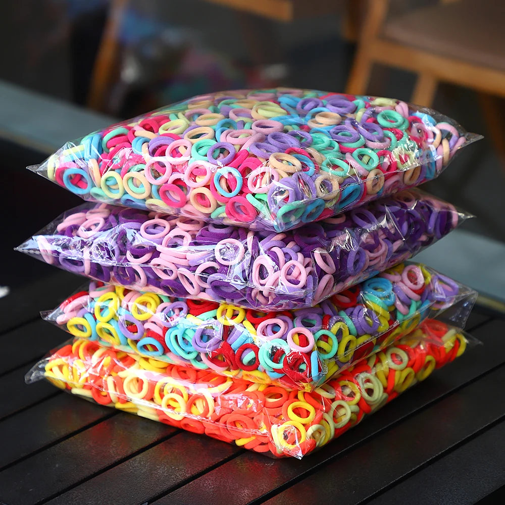 50Pcs/bag Colorful Basic Nylon Ealstic Hair Ties for Girls Ponytail Hold Scrunchie Rubber Band Kid Fashion Hair Accessories - TiniLoom