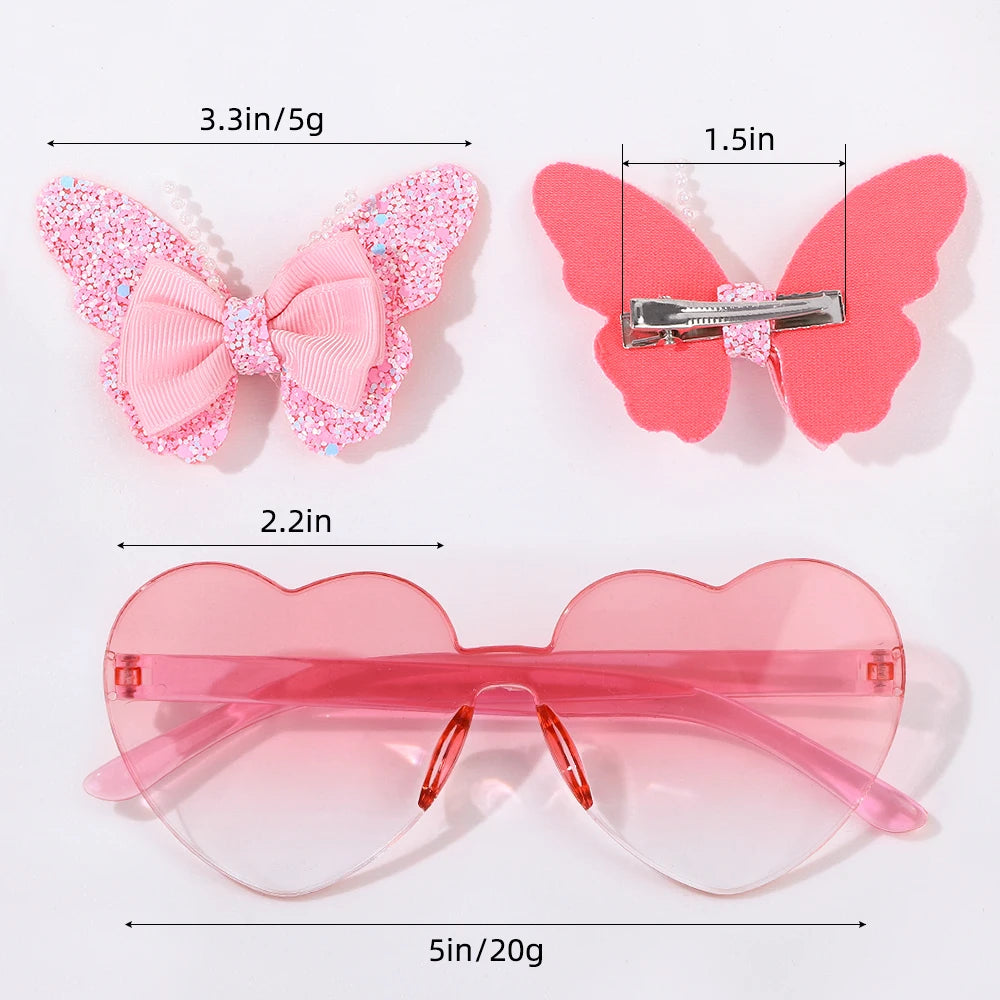 BABY BOWS Butterfly Hairclip Set for Kids Lovely Glasses Accessories Fashion Party Girls Dress Hairpins Headband Gift Set