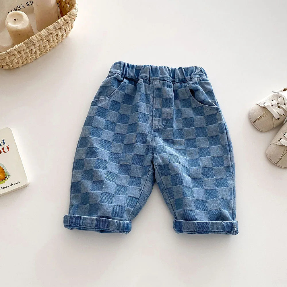 MILANCEL 1-5Y Children Jeans Boys Denim Pants Mid Waist Girls Trousers Fashion Kids Plaid Pants - TiniLoom