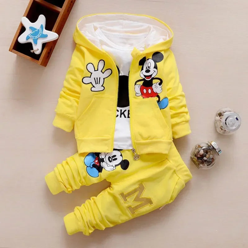 Spring and Autumn New Products Boys Clothes Set Cute Mickey Cotton Hooded Coat + T-shirt + Pants 3PCS Set Casual Kids Sportswear - TiniLoom