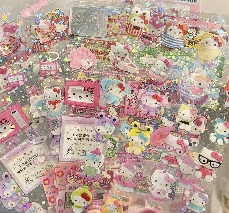 5pcs Kt Rilakkuma Cartoon Die-Cutting Sticker Kt Cat Diy Flashing Laser Stickers Anime Handbook Material Stickers Girl Kid Gift - TiniLoom