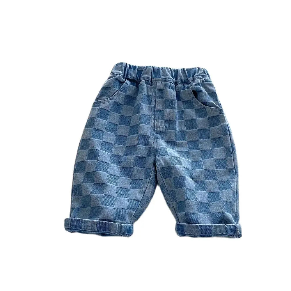 MILANCEL 1-5Y Children Jeans Boys Denim Pants Mid Waist Girls Trousers Fashion Kids Plaid Pants - TiniLoom