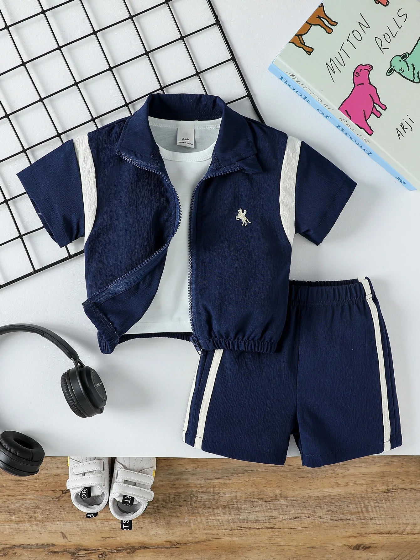 2Pcs Baby Boys Short Sleeve With Zipper Top & Pants Set Summer Outdoor Sports Clothes For 1-3Y Casual - TiniLoom