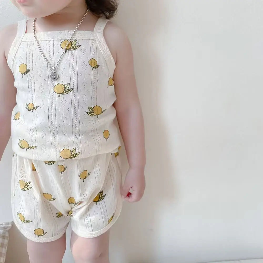 Girls Summer Clothes Sets New Baby Sleeveless Tops Shorts 2 Pieces Suit Girls Square Collar Clothing Set Kids Cotton Clothes - TiniLoom