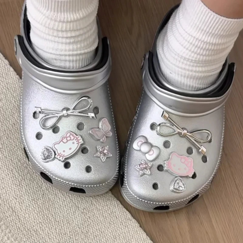 MINISO Silvery Hello Kitty Set Girls Women Shoe Charms DIY Hole Shoes Detachable Buckle Garden Shoes Accessories Festival Gift - TiniLoom