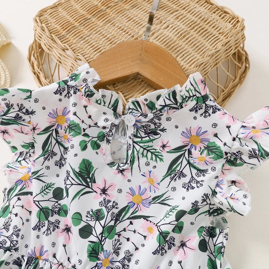 1-6 Years Kids Baby Girl Daily Dress Flowers Print Sleeveless Retro Style Lovely A- Line Summer Children Holiday Party Dresses - TiniLoom