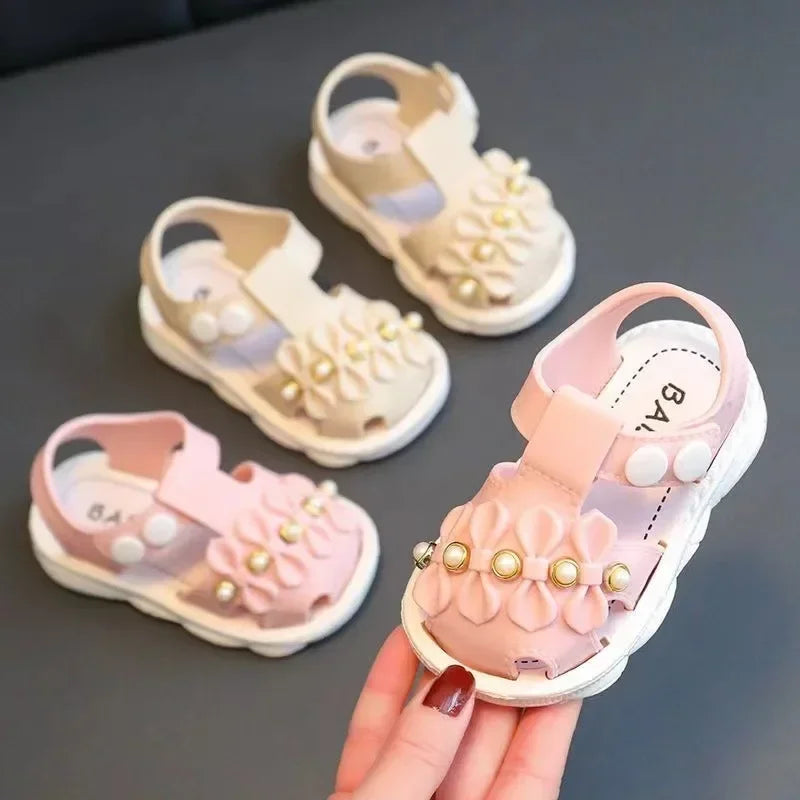 Solid Bow Children's Summer Shoes Cute PVC Beach Non Slip Sandals For Baby Girls Footwear Soft Infant Kids Fashion Sandals - TiniLoom