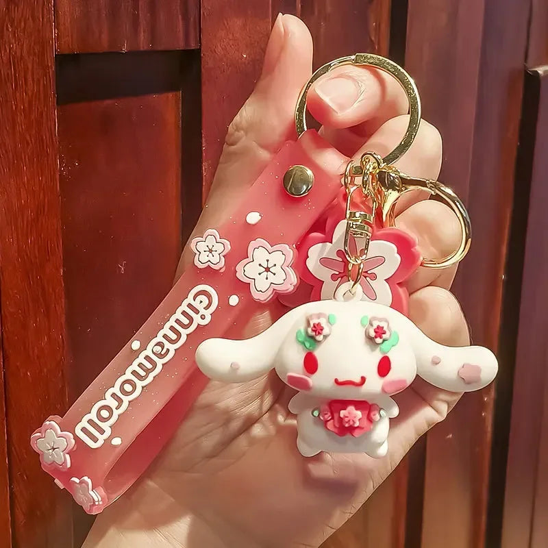 Sanrio Keychain Pink Cherry Blossom Cartoon Doll Kitty Kuromi Cute Cartoon Girl Pericarp Hanging Decoration School Bag Hanging - TiniLoom