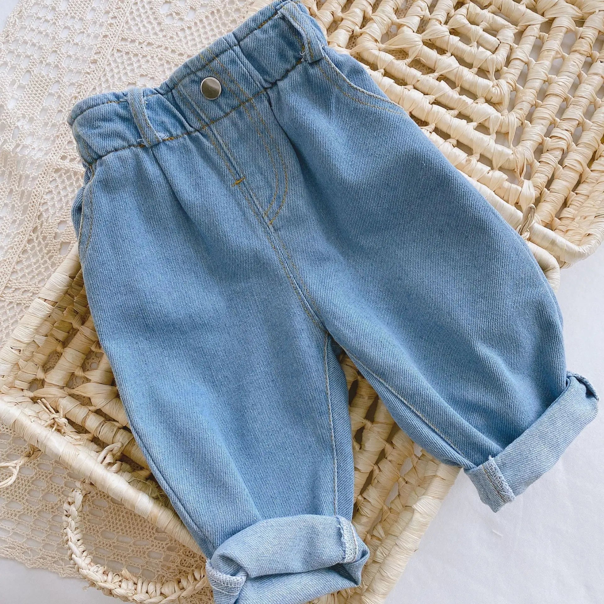 Baby Solid Color Jeans 0-3 Years Old Baby Spring Dress Girls Korean High Waist Casual Pants Boys Pants - TiniLoom