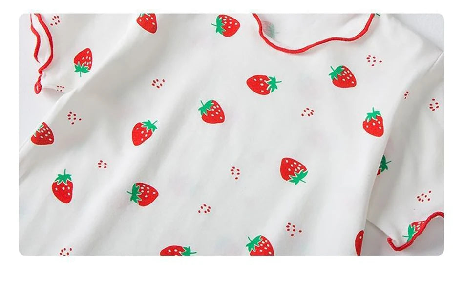 Girls Summer Pajama Sets Stylish Cartoon Pattern Printing Short Sleeve Top and Pants Made from Luxurious Cozy Ice Silk Material - TiniLoom