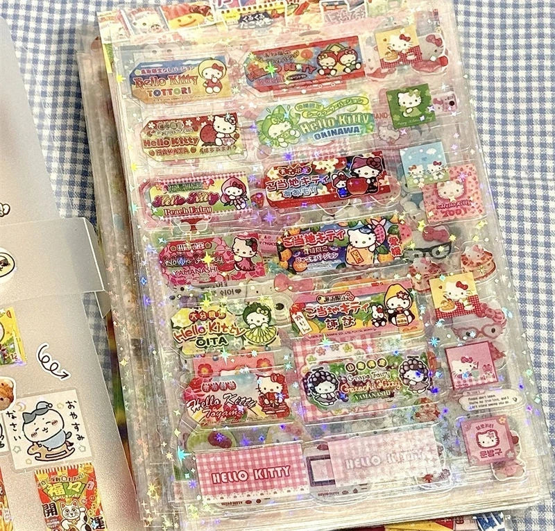 5pcs Kt Rilakkuma Cartoon Die-Cutting Sticker Kt Cat Diy Flashing Laser Stickers Anime Handbook Material Stickers Girl Kid Gift - TiniLoom