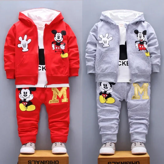 Spring and Autumn New Products Boys Clothes Set Cute Mickey Cotton Hooded Coat + T-shirt + Pants 3PCS Set Casual Kids Sportswear - TiniLoom