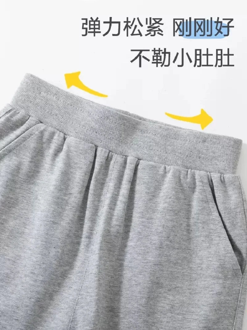 Kids Summer Cartoon Shorts 3-14Years Children Cotton Elastic Waist Knee Length Pants Gray School Student Boys Short Sweatpants - TiniLoom