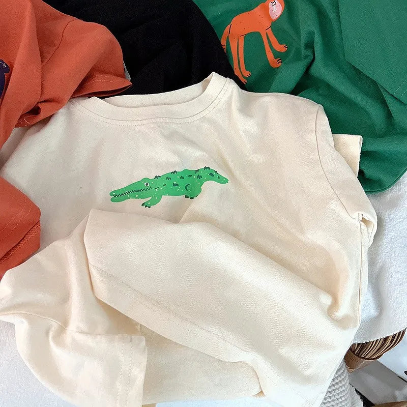 Animal Pattern Baby Boys Girls Short Sleeve Tops Kids Tees Summer Clothing Loose Fashion Trendy Children's Wear T-shirt O-neck - TiniLoom