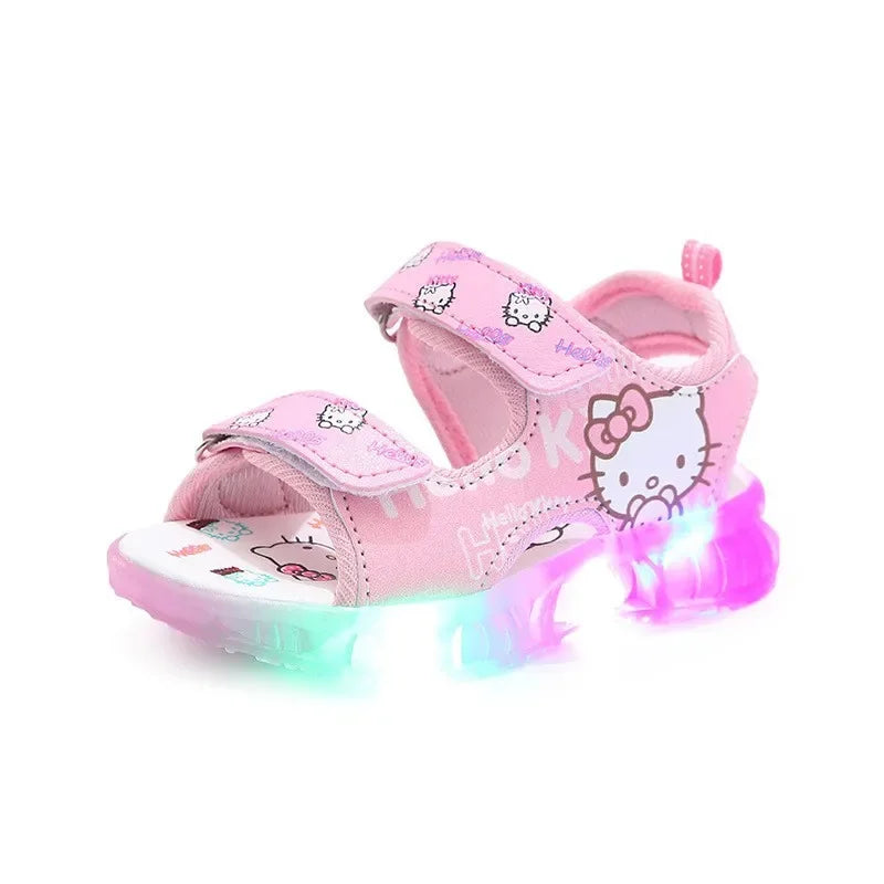 2025 Summer New Baby Girls Led Light Sandals Cute Hello Kitty Children's Casual Shoes Anti-slip Kids Beach Shoes Outdoor Shoes - TiniLoom